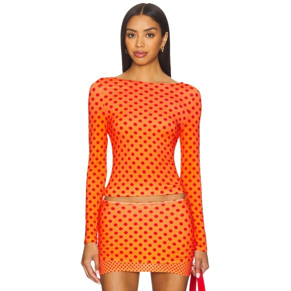 Miaou Tops - Miaou Amelia Top in Red Polka Dot Small New Womens Long Sleeve Tee